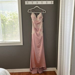 lulus pink mauve satin slip dress open back lace new with tags size 2
